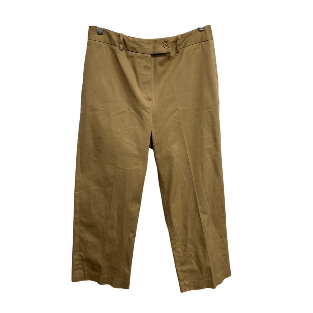 Larry Levine Womens Stretch Khaki Wide Leg Cropped Pants Size 8